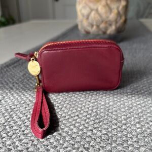 Clare V Leather Wristlet Coin Pouch in Oxblood